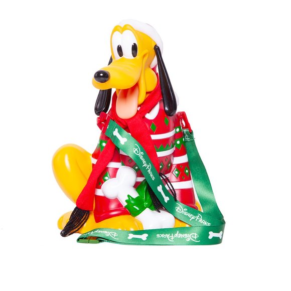 Disney Parks Pluto Christmas Popcorn Bucket Red Sweater Santa Hat Lanyard  littl - Picture 1 of 13